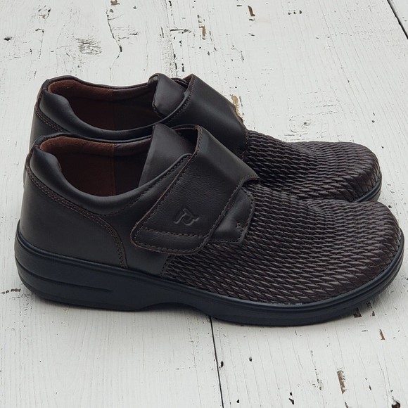 Propet  Low Strap Hook Loop Brown Removable InSole Leather Men 8XX 4E NEW